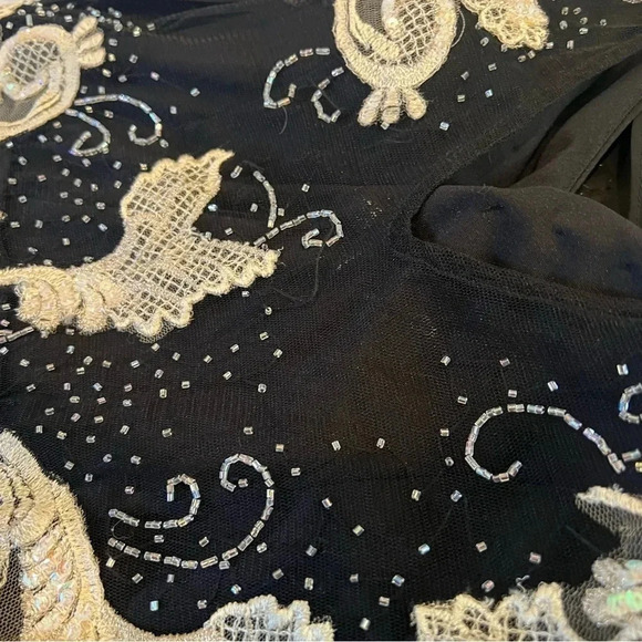 Dark Fairy Wimsy Goth Black Beaded lined gown size small raw hem sheer - Picture 9 of 14